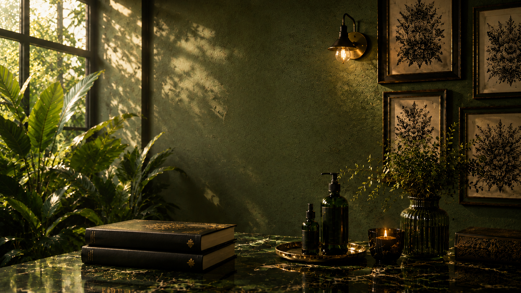 Luxury green Ink Therapy tattoo studio interior