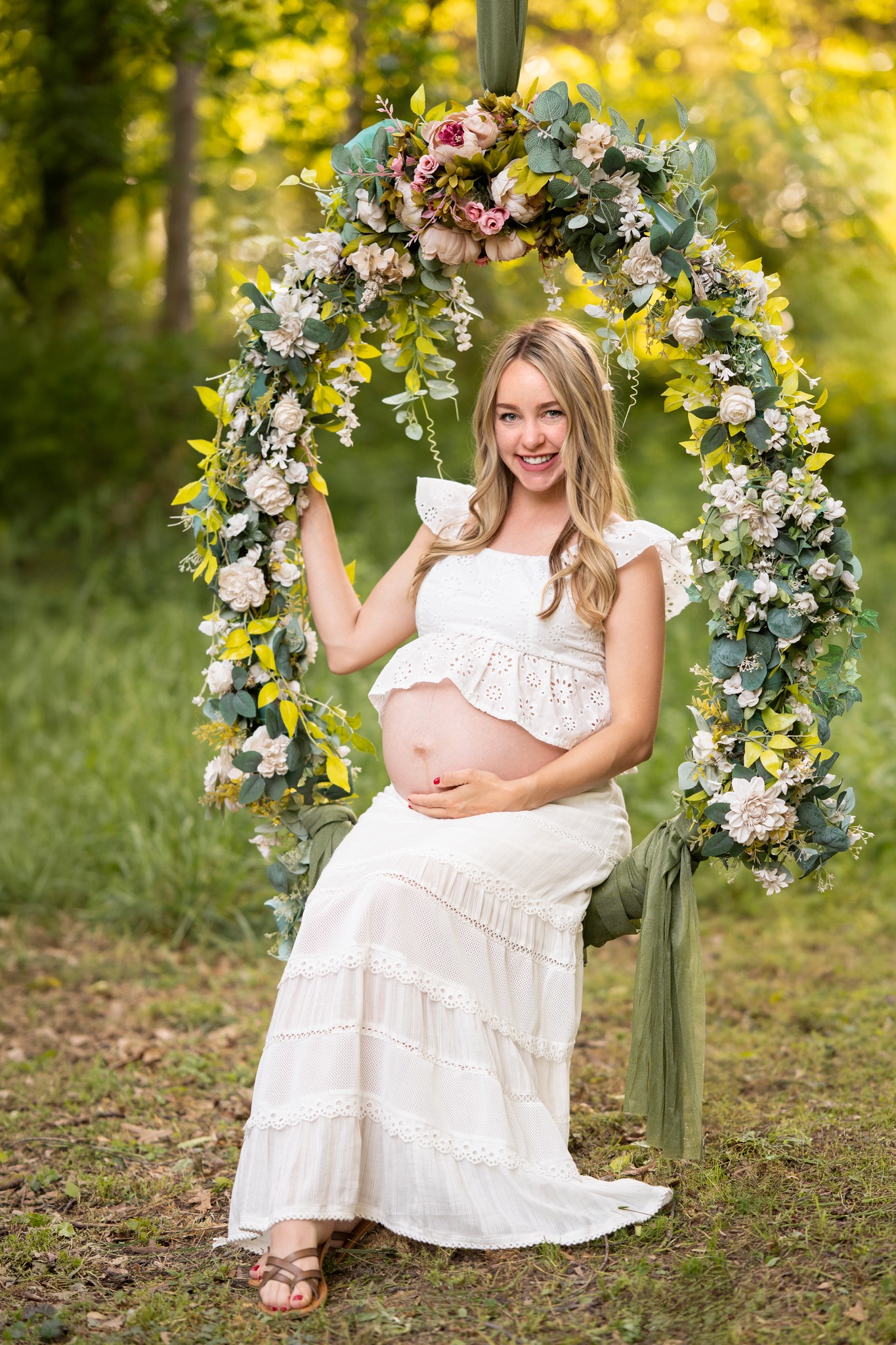 Portrait on flower swing